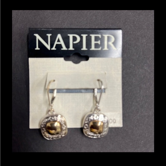 Napier Drop EarringsTwoTone Patterned Design Square Shape Leverback Closure New - Picture 6 of 11